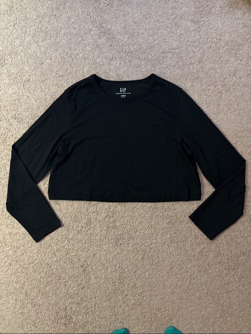 GAP Black Cropped Long-Sleeve Top